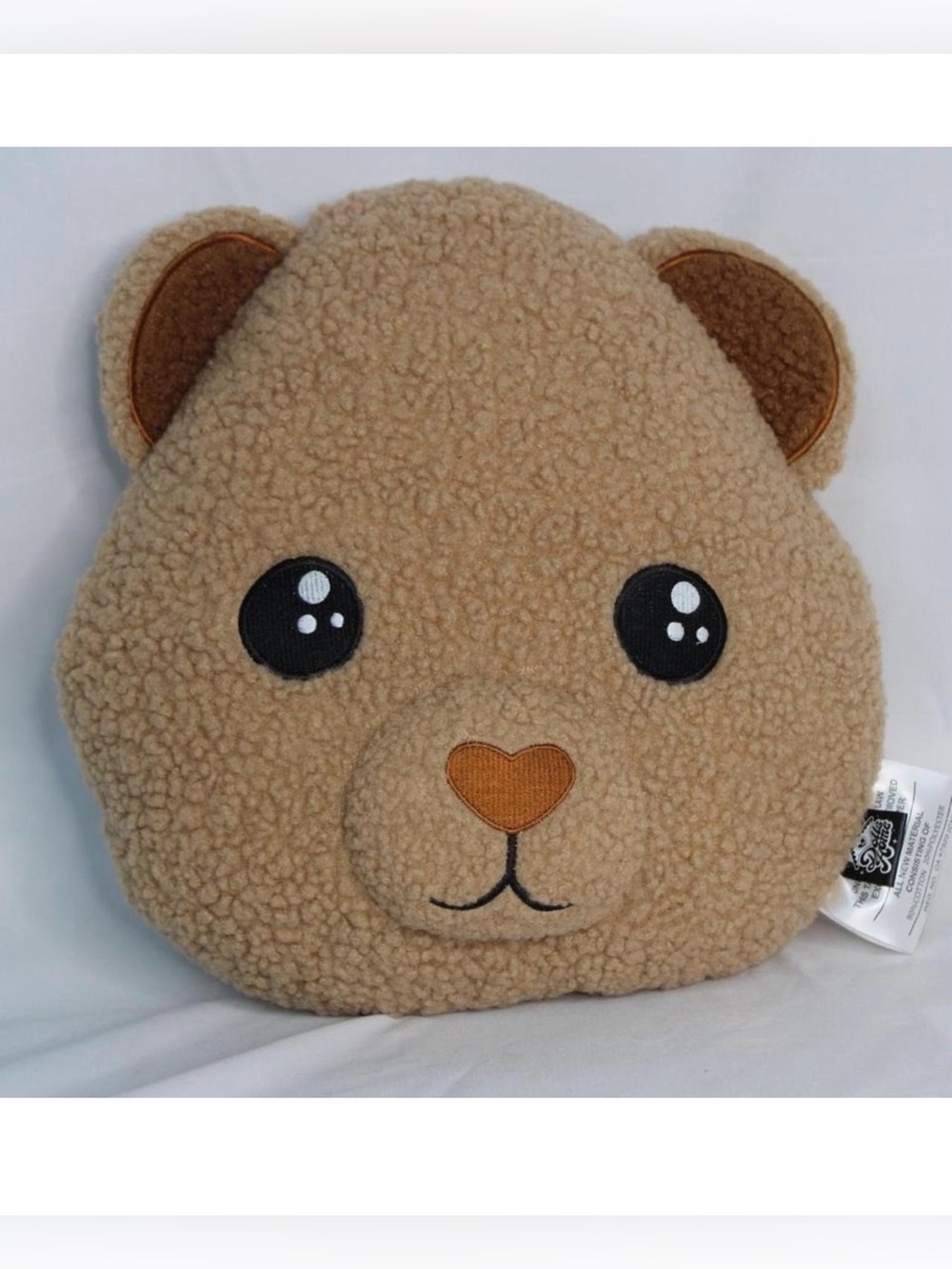 Dolls Kill Home Sherpa Teddy Bear Head Plush Pillow 16” Embroidered Face NIP